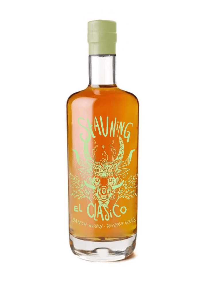 A bold peach and tangerine coloured whisky combined with the vibrant green graphic packaging of a fierce dragon.